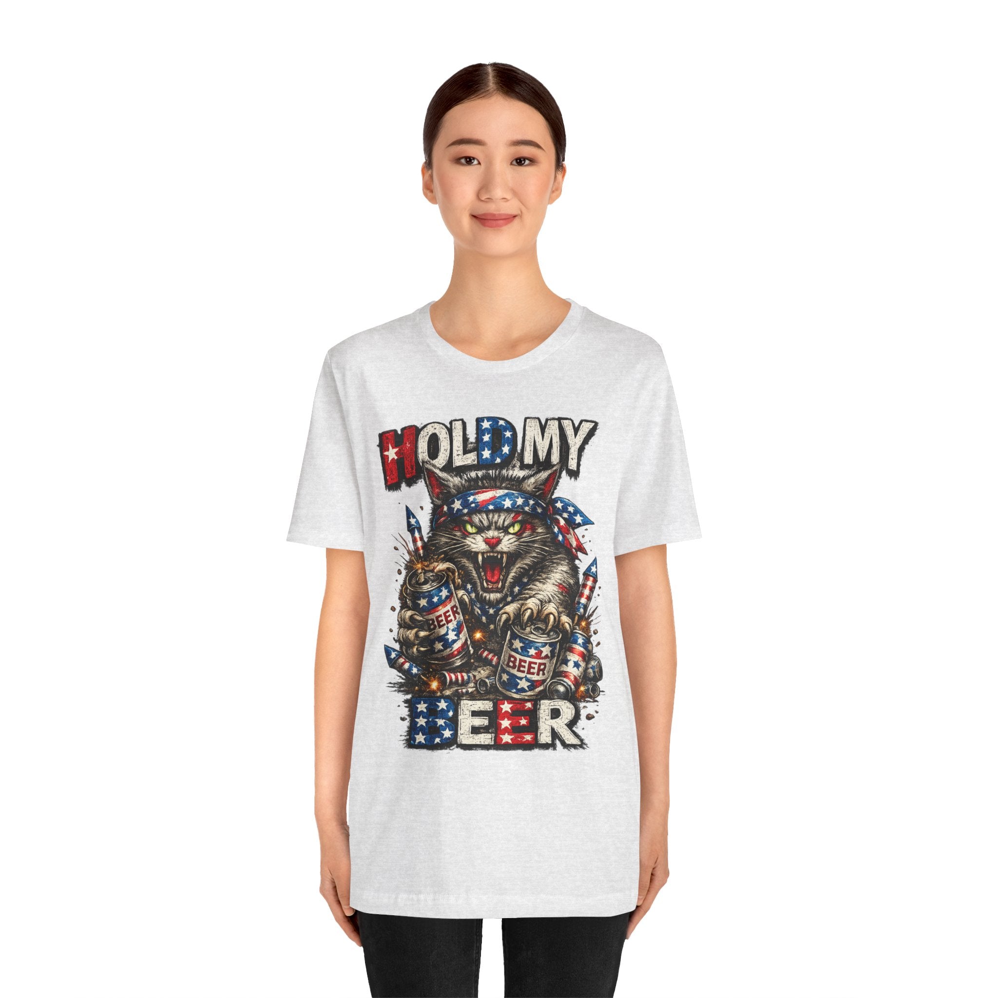 Hold My Beer Cat T-Shirt — Patriotic Funny Independence Day Tee