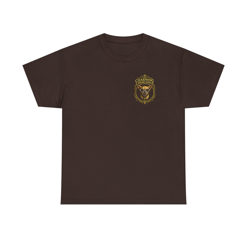 Chihuahua Crest Tee with back print — Vintage Chihuahua "THE CHARMNG CHIHUAHUA"