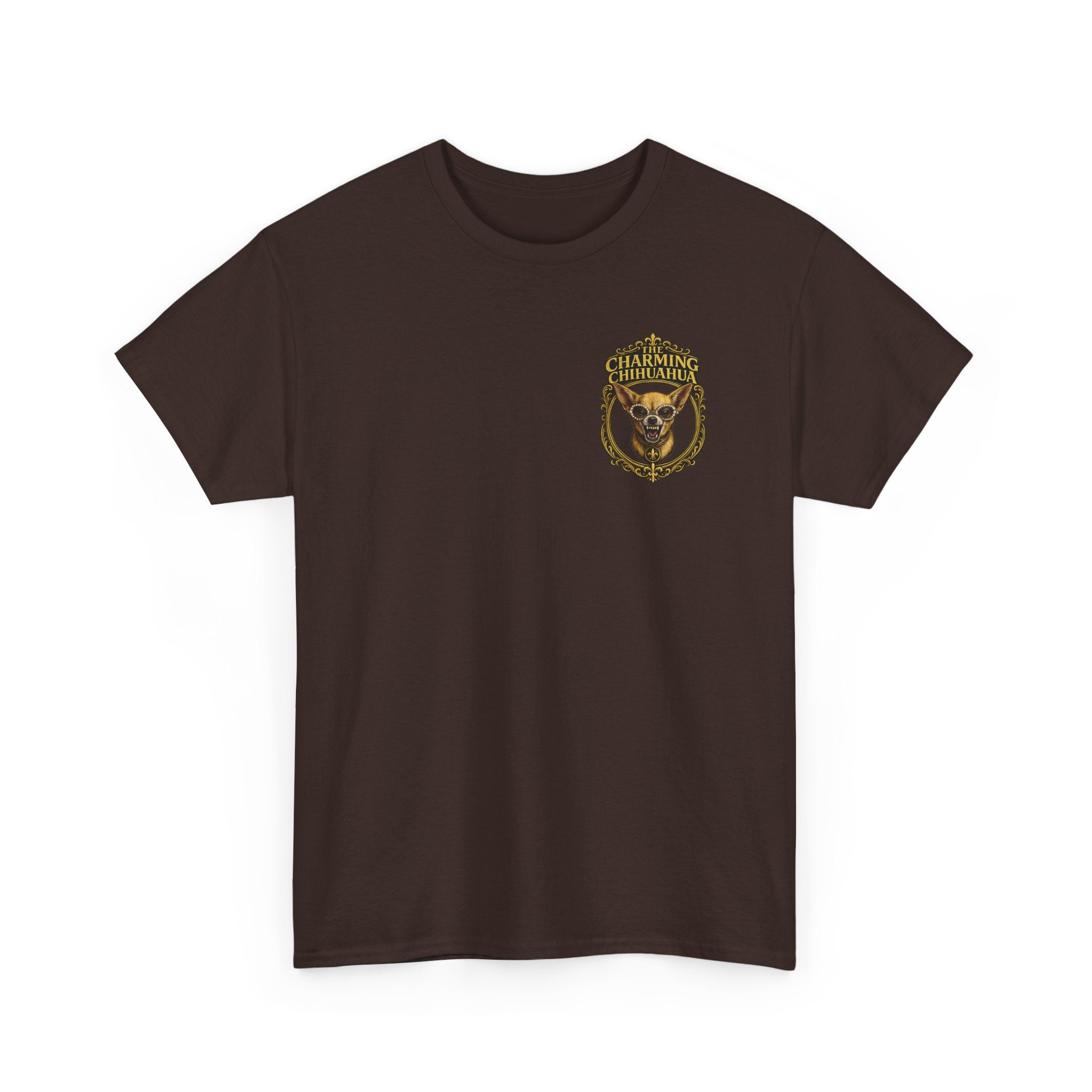 Chihuahua Crest Tee with back print — Vintage Chihuahua "THE CHARMNG CHIHUAHUA"