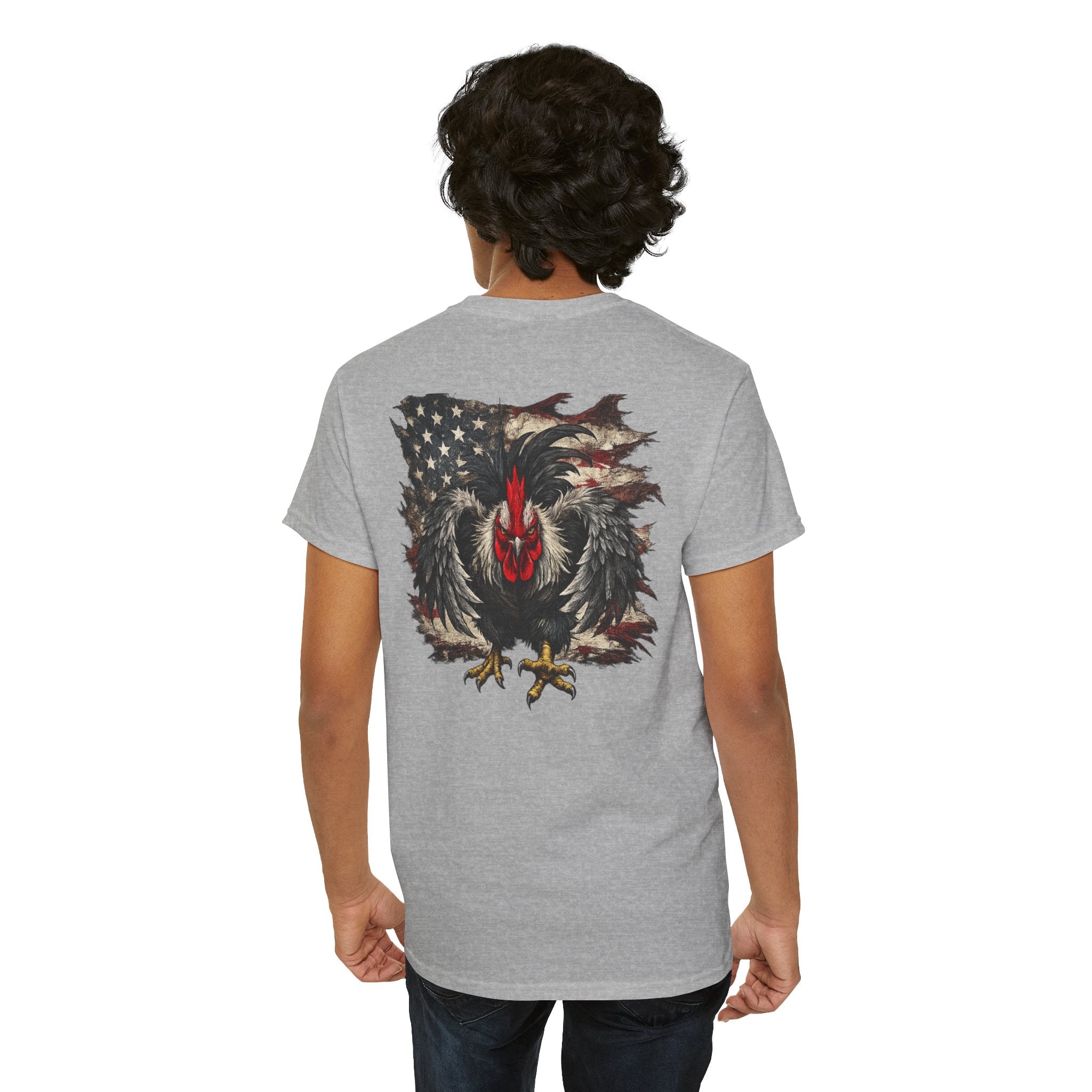 Patriotic Rooster Tee - American Flag Chicken Graphic T-Shirt