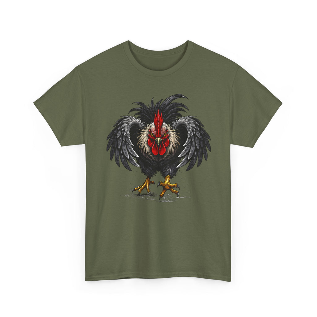 Rooster Warrior Graphic Tee — Fierce Black Rooster Illustration T-Shirt