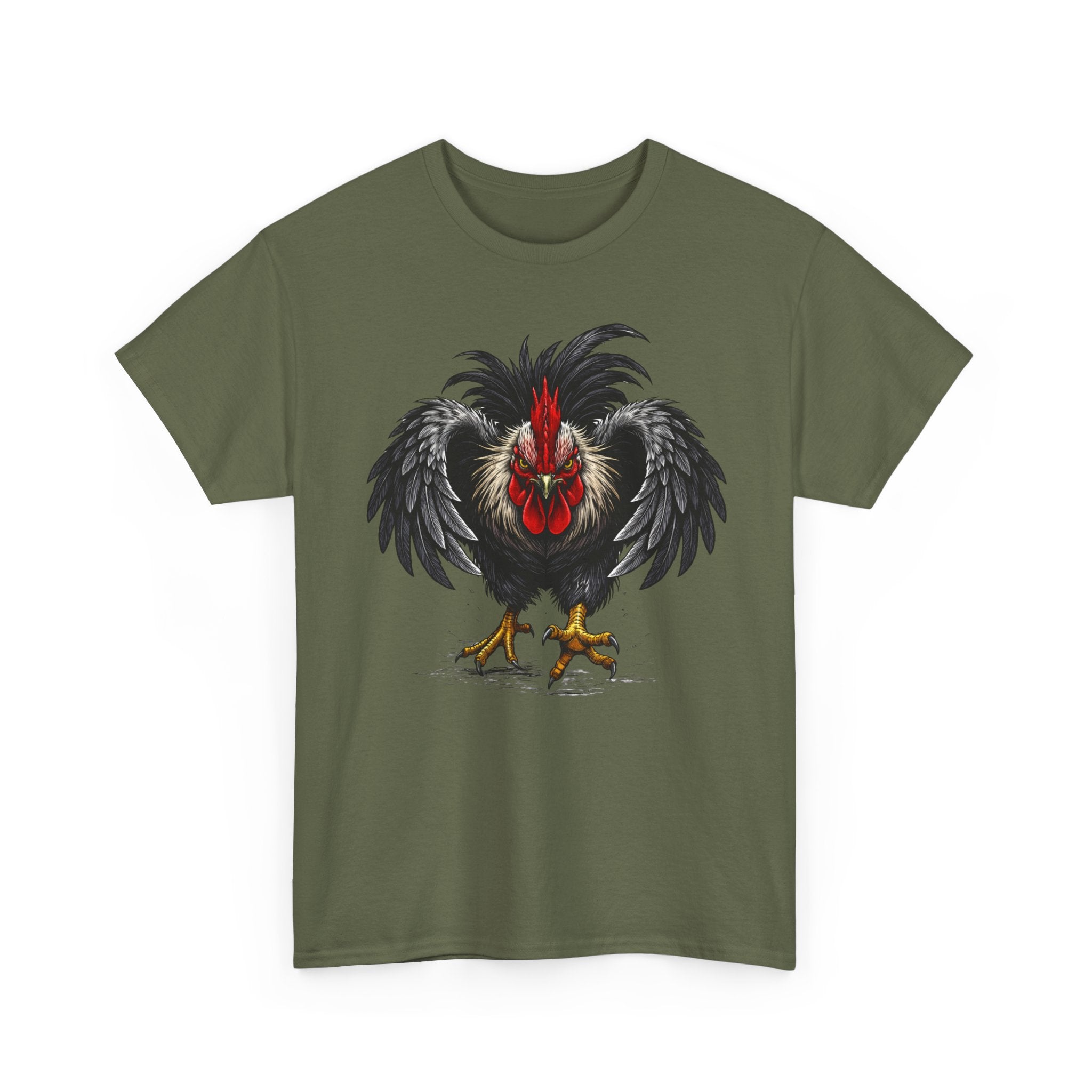 Rooster Warrior Graphic Tee — Fierce Black Rooster Illustration T-Shirt