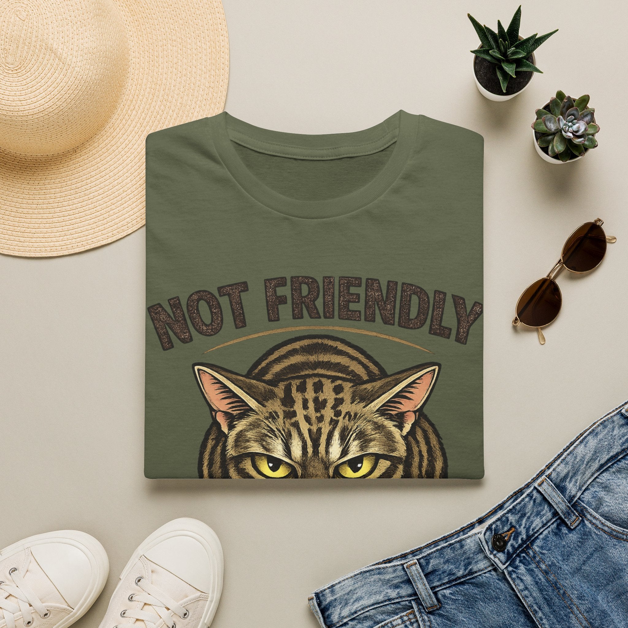 Not Friendly Cat T-Shirt — "Approach With Snacks" Vintage Grumpy Cat Tee