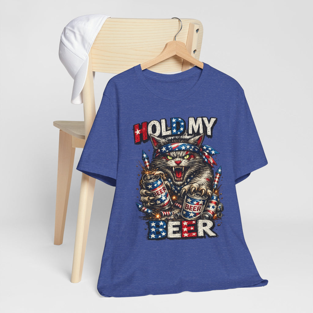 Hold My Beer Cat T-Shirt — Patriotic Funny Independence Day Tee