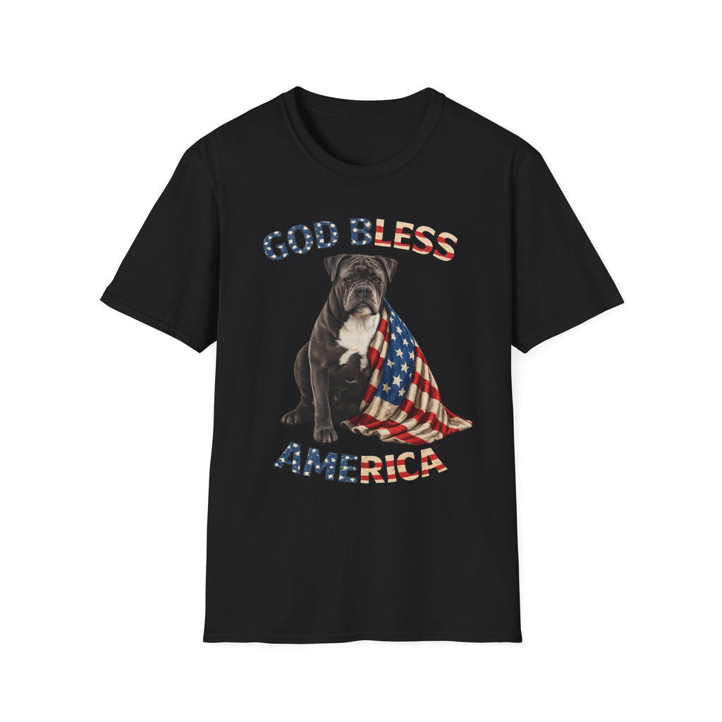 God Bless America Bulldog T-Shirt — Patriotic USA Flag Pup Tee