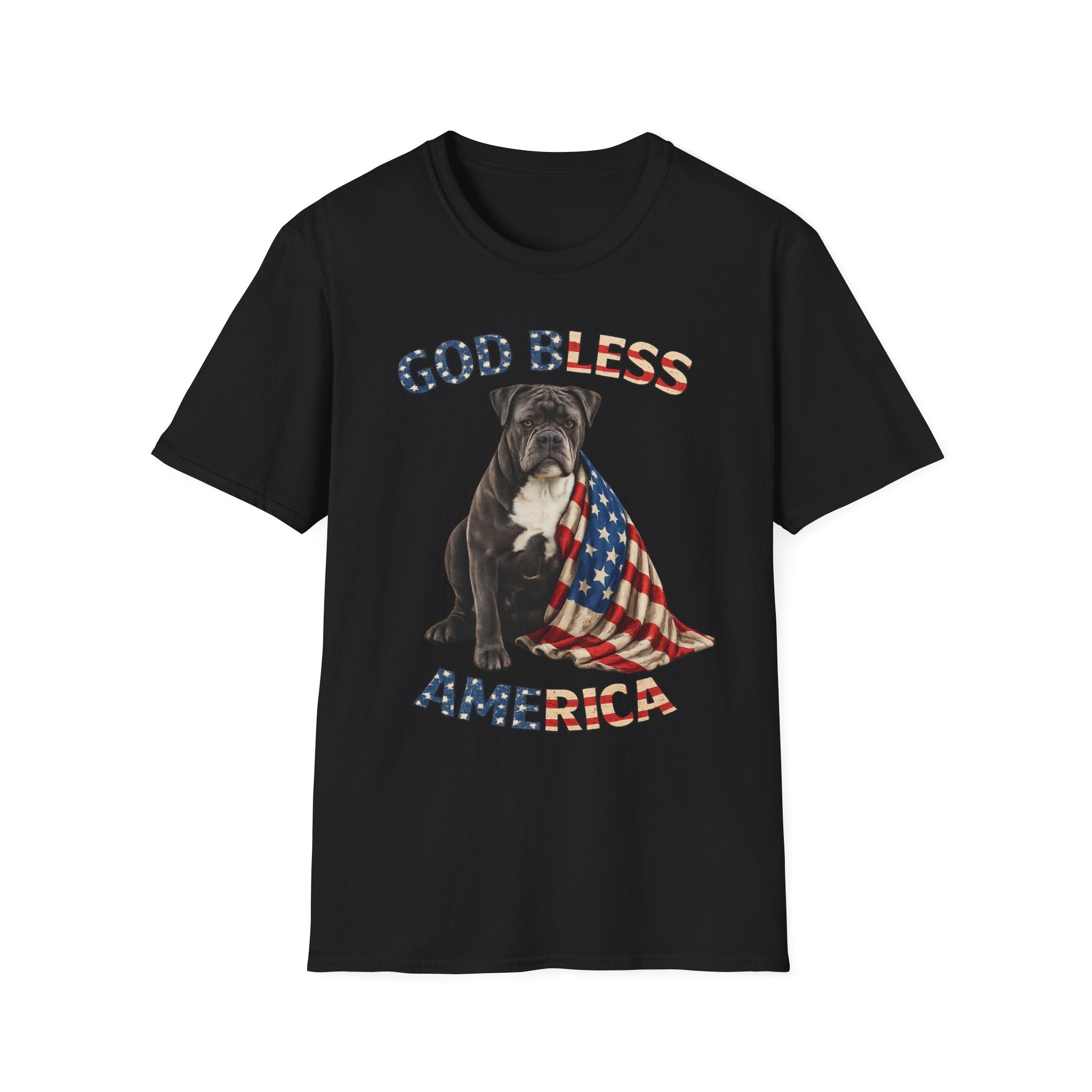 God Bless America Bulldog T-Shirt — Patriotic USA Flag Pup Tee