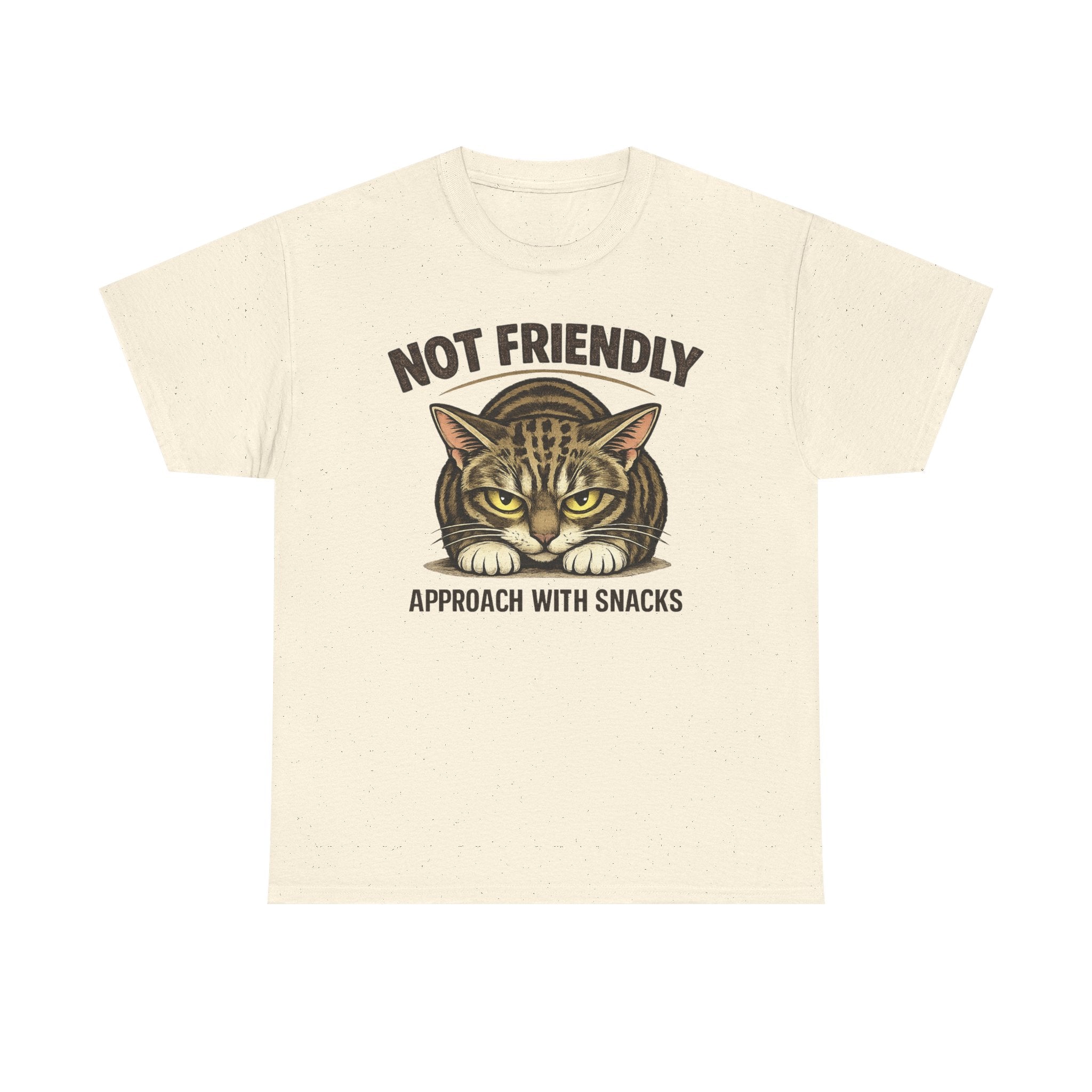Not Friendly Cat T-Shirt — Graphic Tee "Approach With Snacks"