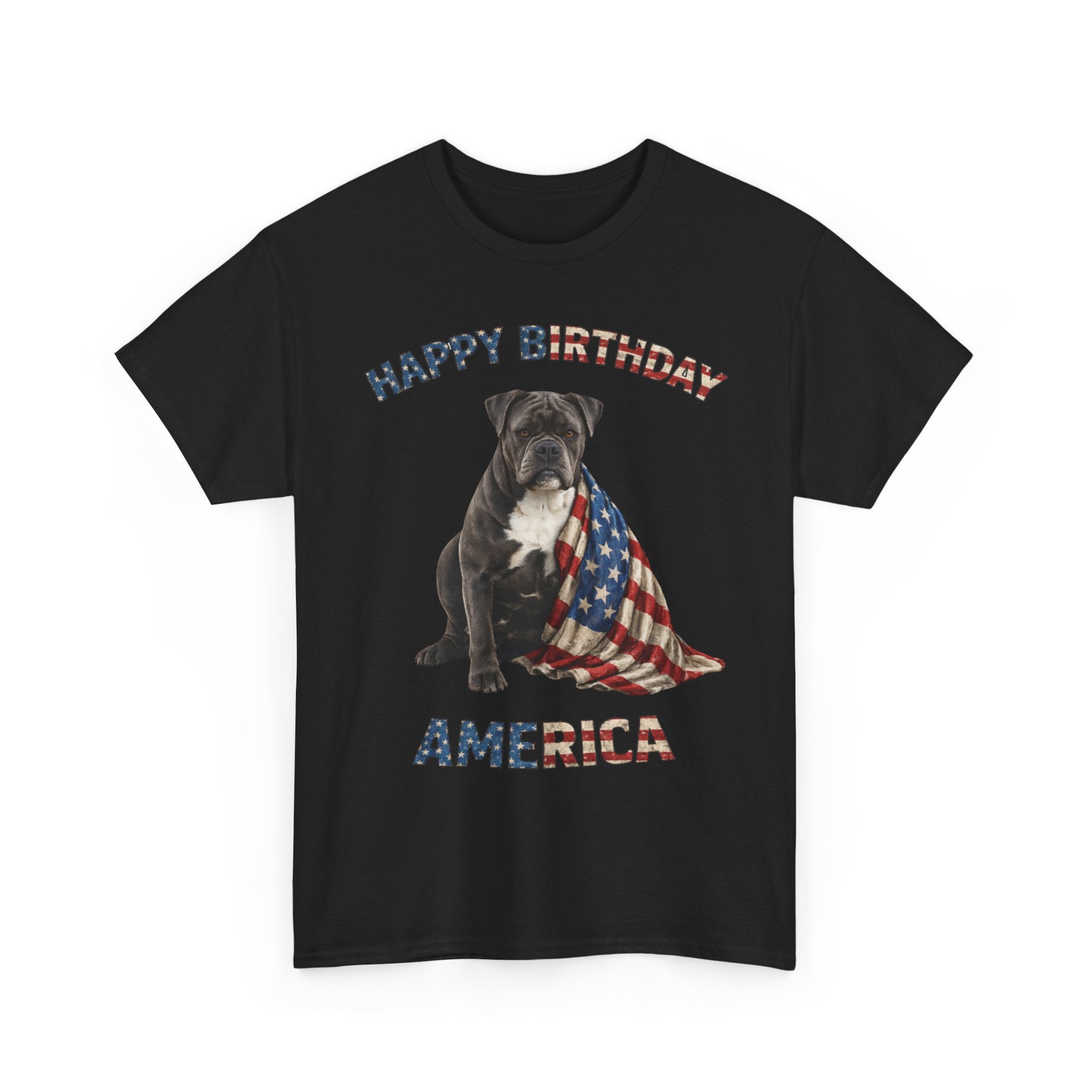 Happy Birthday America Dog Tee — Patriotic American Flag Bulldog T-Shirt