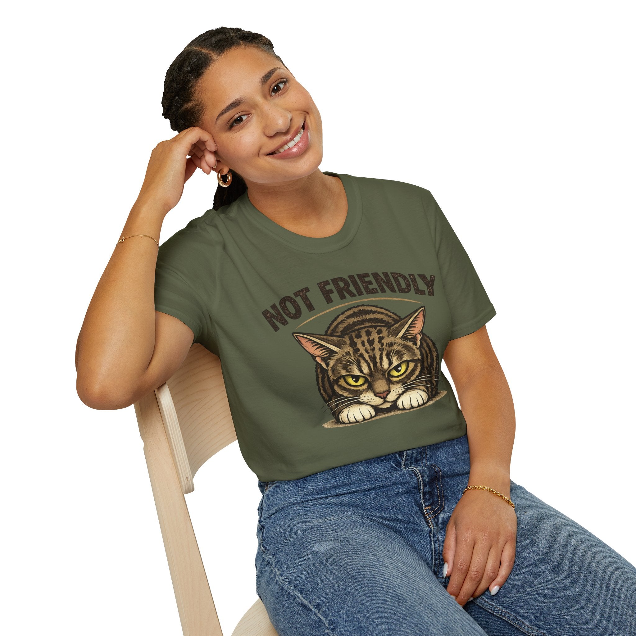 Not Friendly Cat T-Shirt — Grumpy Tabby Graphic Tee for Cat Lovers