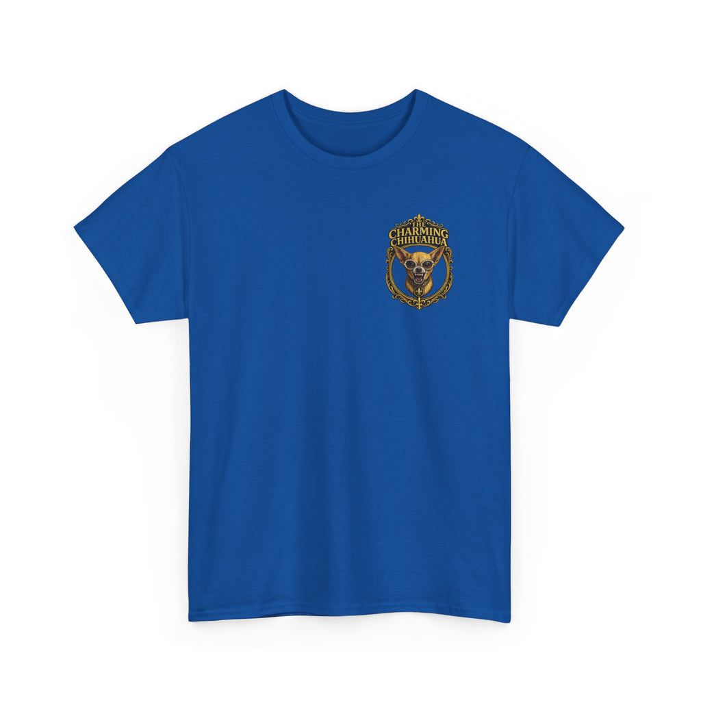 Chihuahua Crest Tee with back print — Vintage Chihuahua "THE CHARMNG CHIHUAHUA"